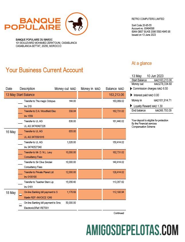 Baixável Banque Populaire Du Maroc Declaração comercial modelo Word e PDF